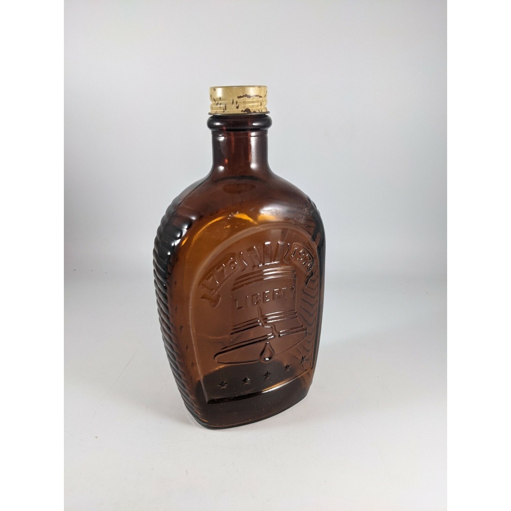 Vtg Log Cabin Syrup Bicentennial Bottle Amber Glass 1776 Liberty Bell No Label